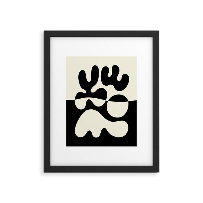 Mid Century Modern Organic Abstraction 235 Black and Ivory White Framed Art Print Gallery Image 1