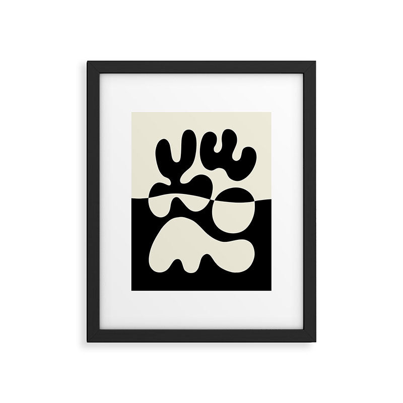 Mid Century Modern Organic Abstraction 235 Black and Ivory White Framed Art Print Gallery Image 6