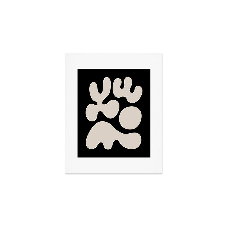 Mid Century Modern Organic Shapes 352 Black and Linen White Art Print Gallery Image 1