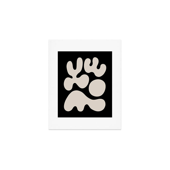 Mid Century Modern Organic Shapes 352 Black and Linen White Art Print Gallery Image 1
