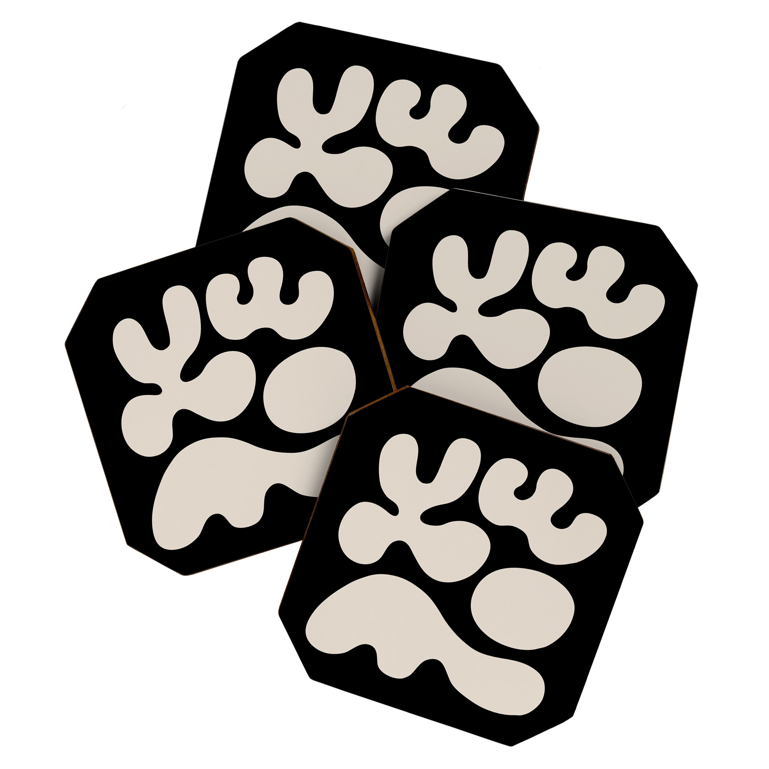Mid Century Modern Organic Shapes 352 Black and Linen White Coaster Gallery Image 1