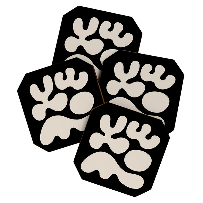 Mid Century Modern Organic Shapes 352 Black and Linen White Coaster Gallery Image 1