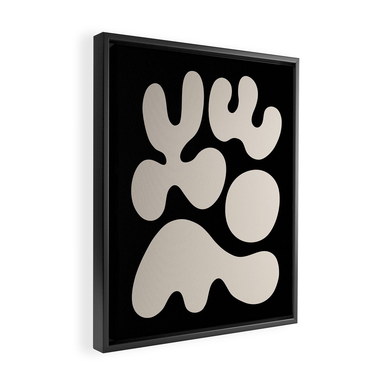 Mid Century Modern Organic Shapes 352 Black and Linen White Framed Canvas Print Gallery Image 2