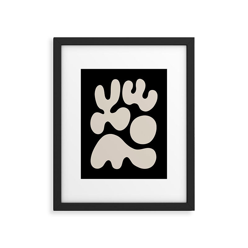Mid Century Modern Organic Shapes 352 Black and Linen White Framed Art Print Gallery Image 4