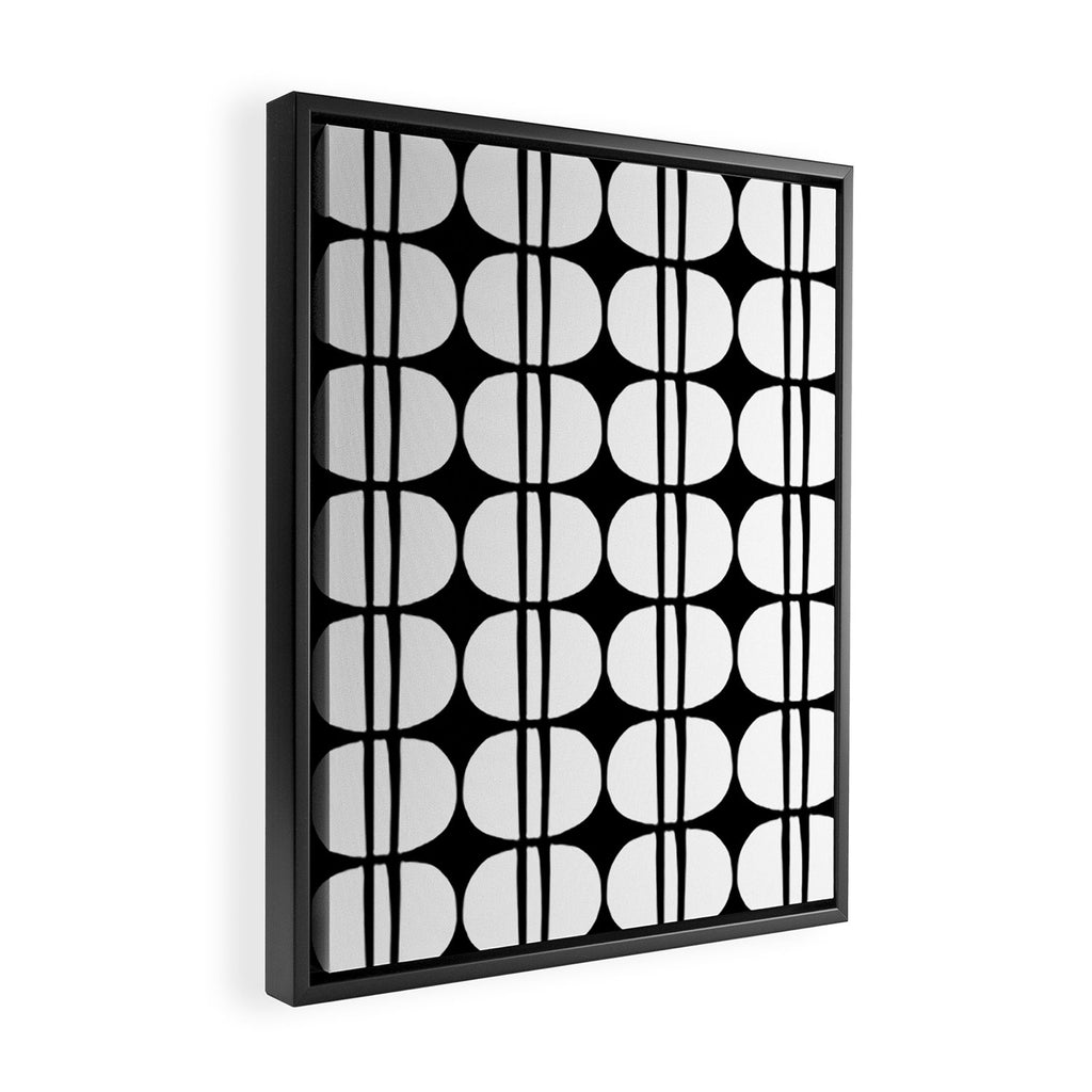 Mid Century Modern Scandinavian Geometric 132 Black and White Framed Canvas Print Gallery Image 2