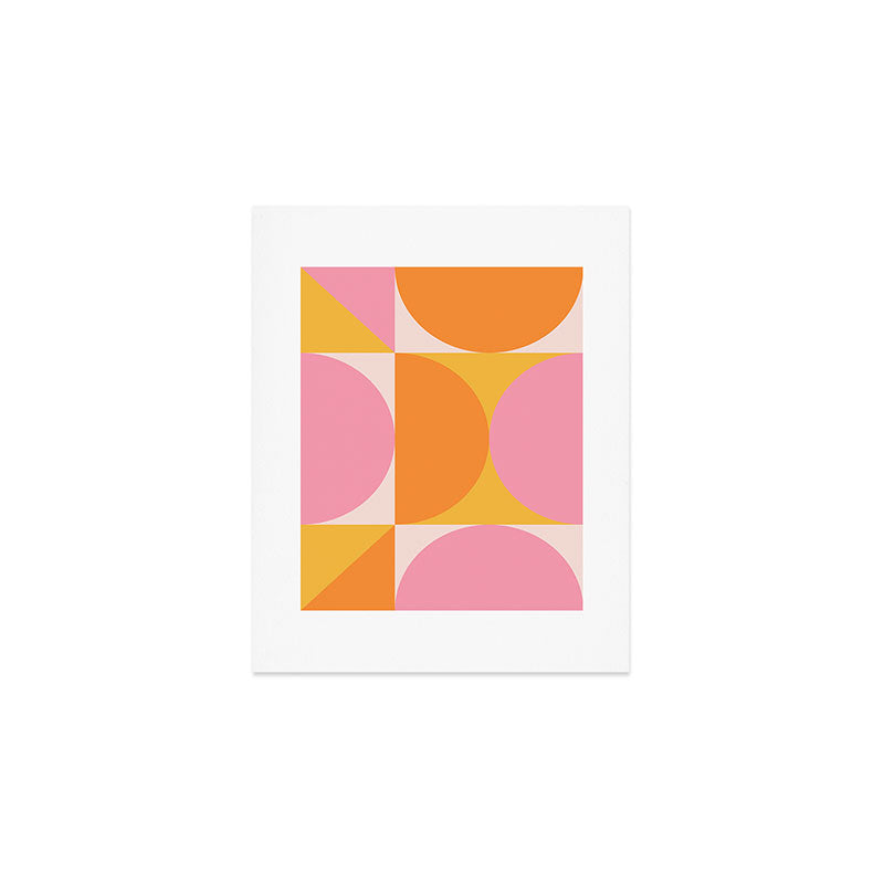 Mid Century Modern Scandinavian Geometric Abstract 354 Pink Yellow and Orange Art Print Gallery Image 1