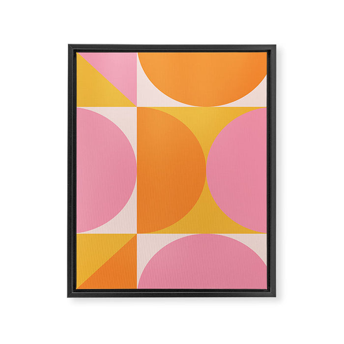Mid Century Modern Scandinavian Geometric Abstract 354 Pink Yellow and Orange Framed Canvas Print Gallery Image 1