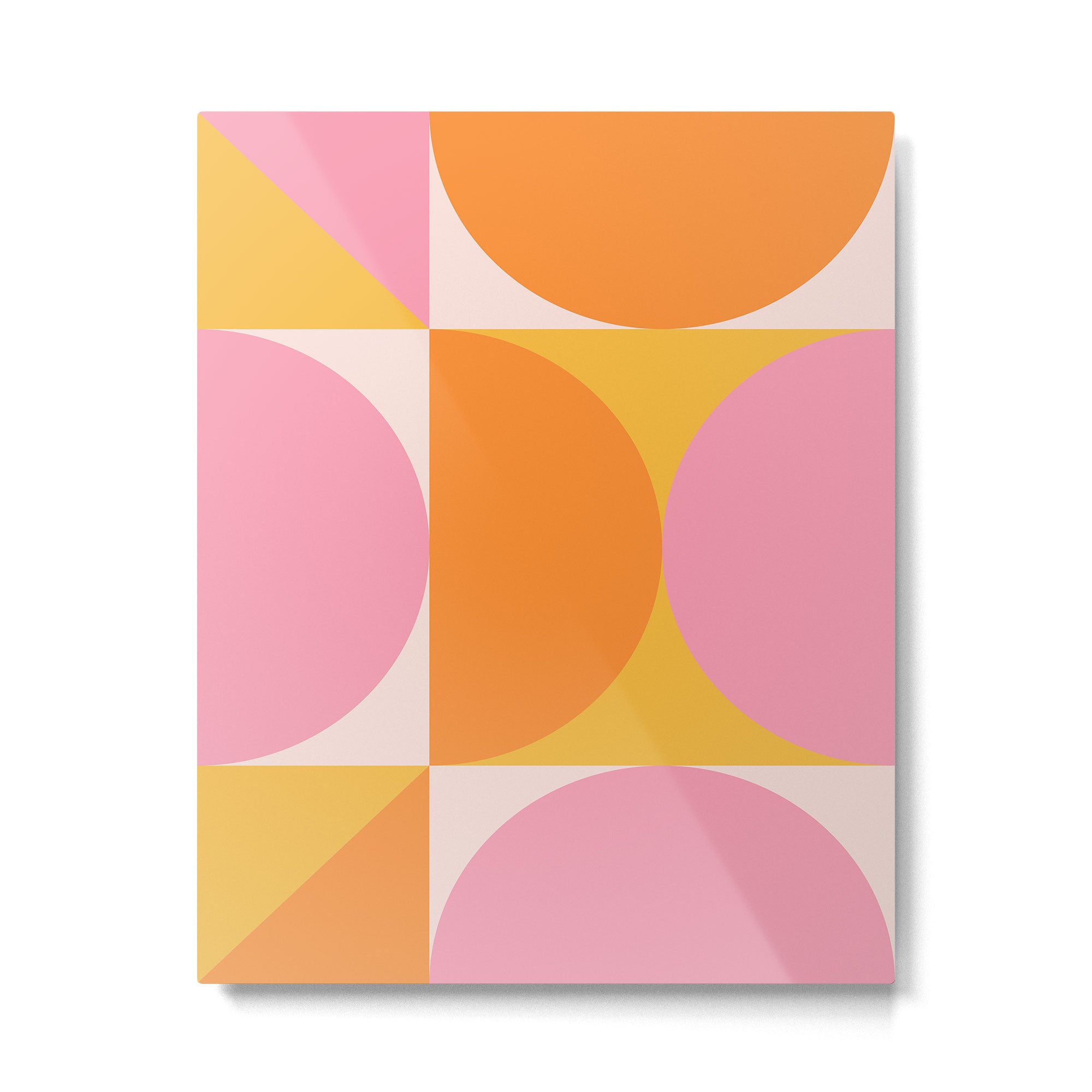 Mid Century Modern Scandinavian Geometric Abstract 354 Pink Yellow and Orange Metal Print Gallery Image 4