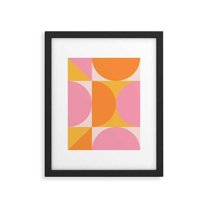 Mid Century Modern Scandinavian Geometric Abstract 354 Pink Yellow and Orange Framed Art Print Gallery Image 5