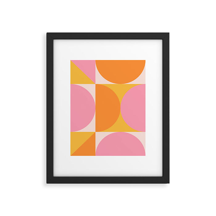 Mid Century Modern Scandinavian Geometric Abstract 354 Pink Yellow and Orange Framed Art Print Gallery Image 1