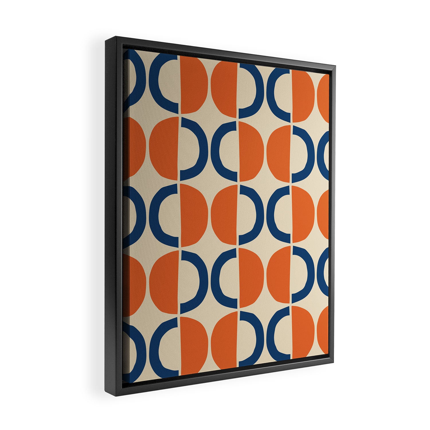 Mid Century Modern Scandinavian Pattern 534 Beige Blue and Orange Framed Canvas Print Gallery Image 2