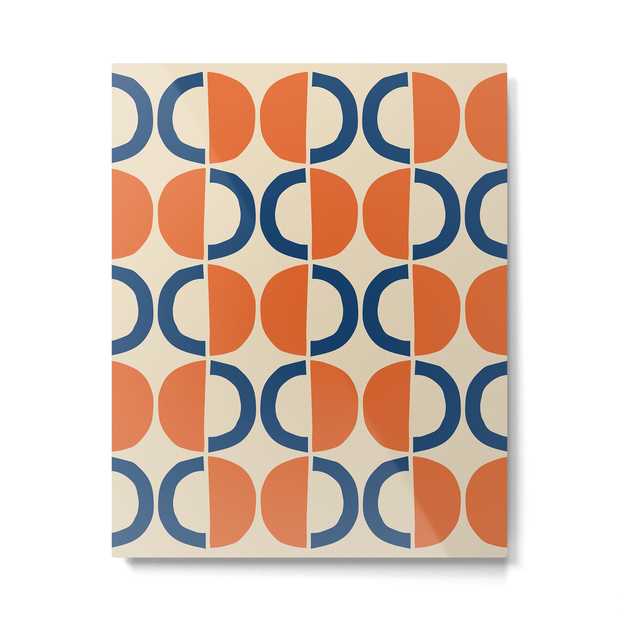Mid Century Modern Scandinavian Pattern 534 Beige Blue and Orange Metal Print Gallery Image 6