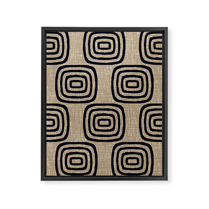 Mud Cloth Concentric Pattern 771 Black and Beige Framed Canvas Print Gallery Image 1