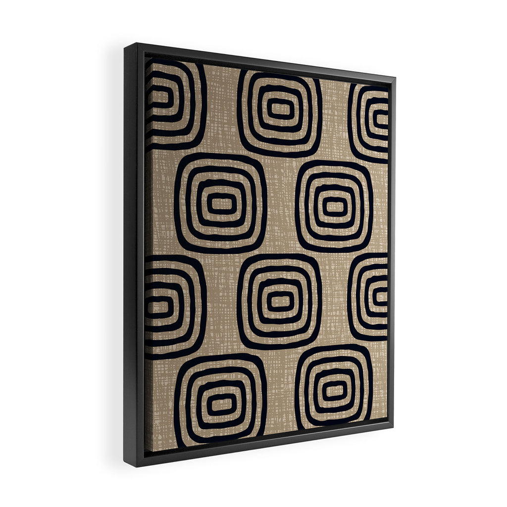 Mud Cloth Concentric Pattern 771 Black and Beige Framed Canvas Print Gallery Image 2