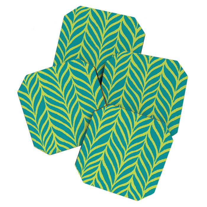 Palm Leaves Pattern Turquoise and Green Coaster Gallery Image 1