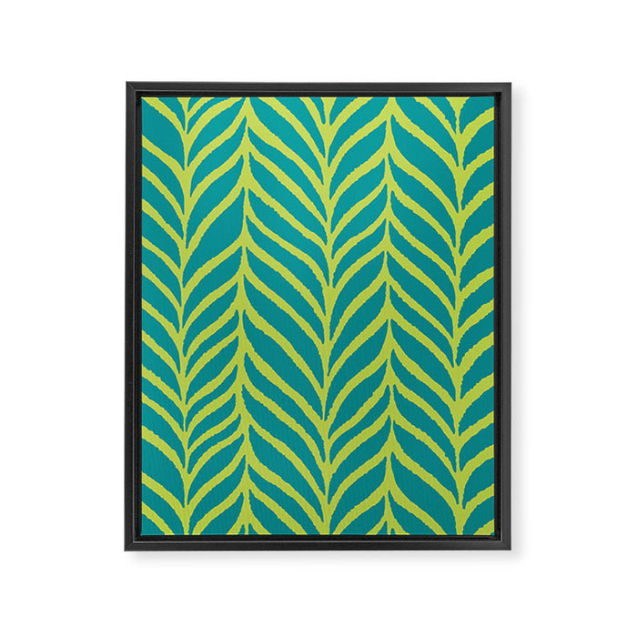 Palm Leaves Pattern Turquoise and Green Framed Canvas Print Gallery Image 1