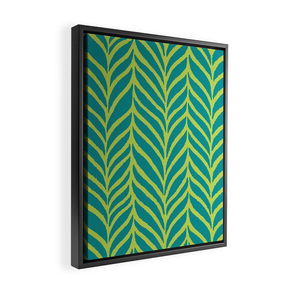 Palm Leaves Pattern Turquoise and Green Framed Canvas Print Gallery Image 2