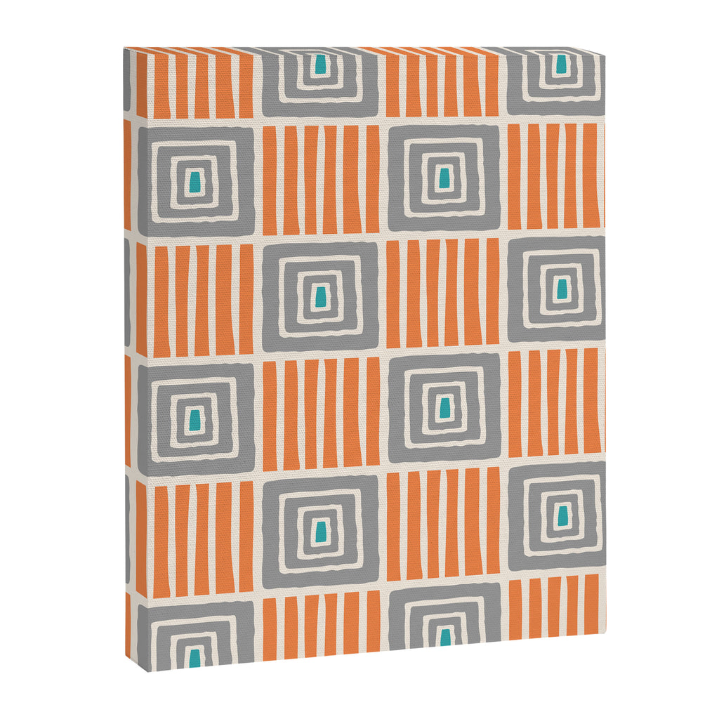 Retro Mid Century Modern Check Pattern 732 Turquoise Orange and Gray Canvas Print Gallery Image 8
