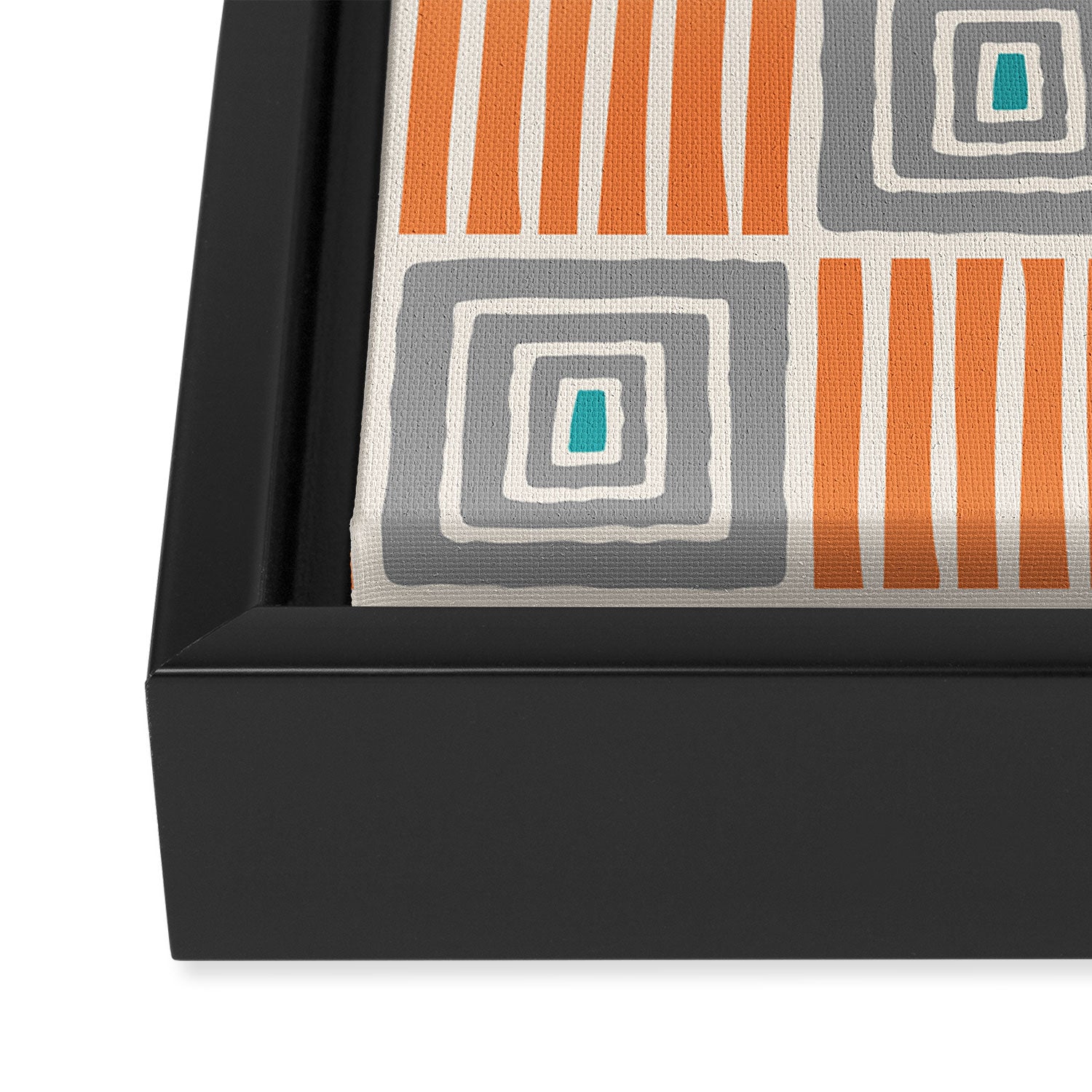 Retro Mid Century Modern Check Pattern 732 Turquoise Orange and Gray Framed Canvas Print Gallery Image 3