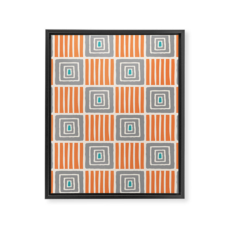 Retro Mid Century Modern Check Pattern 732 Turquoise Orange and Gray Framed Canvas Print Gallery Image 8