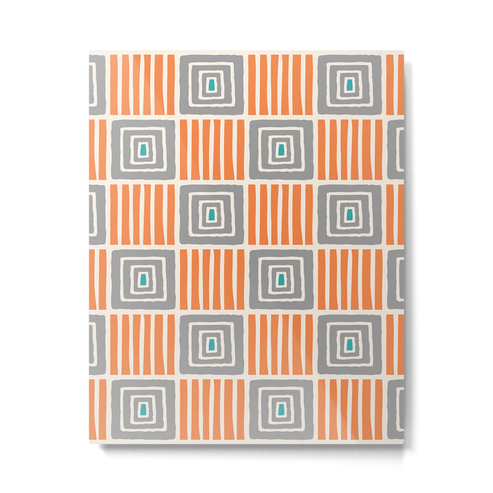 Retro Mid Century Modern Check Pattern 732 Turquoise Orange and Gray Metal Print Gallery Image 1
