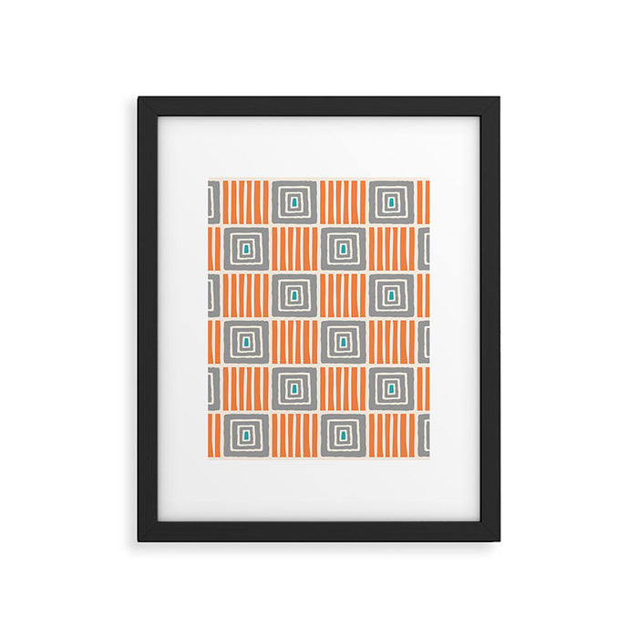 Retro Mid Century Modern Check Pattern 732 Turquoise Orange and Gray Framed Art Print Gallery Image 1
