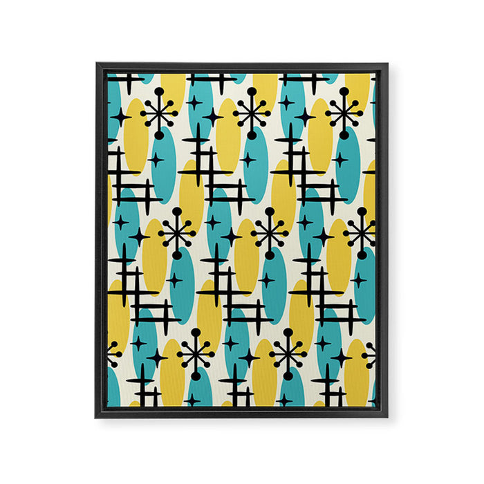 Retro Mid Century Modern Googie Design 231 Turquoise and Yellow Framed Canvas Print Gallery Image 1