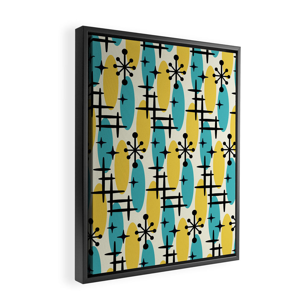 Retro Mid Century Modern Googie Design 231 Turquoise and Yellow Framed Canvas Print Gallery Image 2