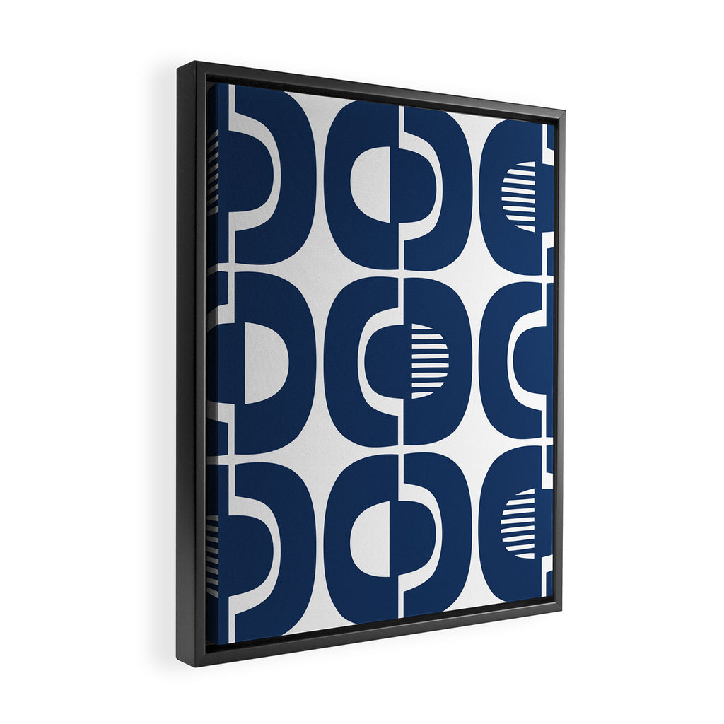 Retro Mid Century Modern Pattern 922 Navy Blue Framed Canvas Print Gallery Image 2