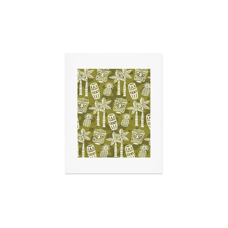 Retro Mid Century Modern Tiki Pattern 523 Olive Green Art Print Gallery Image 1