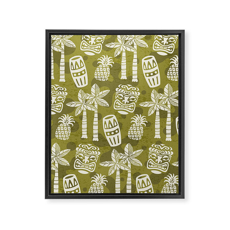 Retro Mid Century Modern Tiki Pattern 523 Olive Green Framed Canvas Print Gallery Image 8