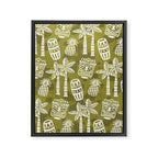Retro Mid Century Modern Tiki Pattern 523 Olive Green Framed Canvas Print Gallery Image 8