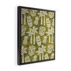 Retro Mid Century Modern Tiki Pattern 523 Olive Green Framed Canvas Print Gallery Image 2