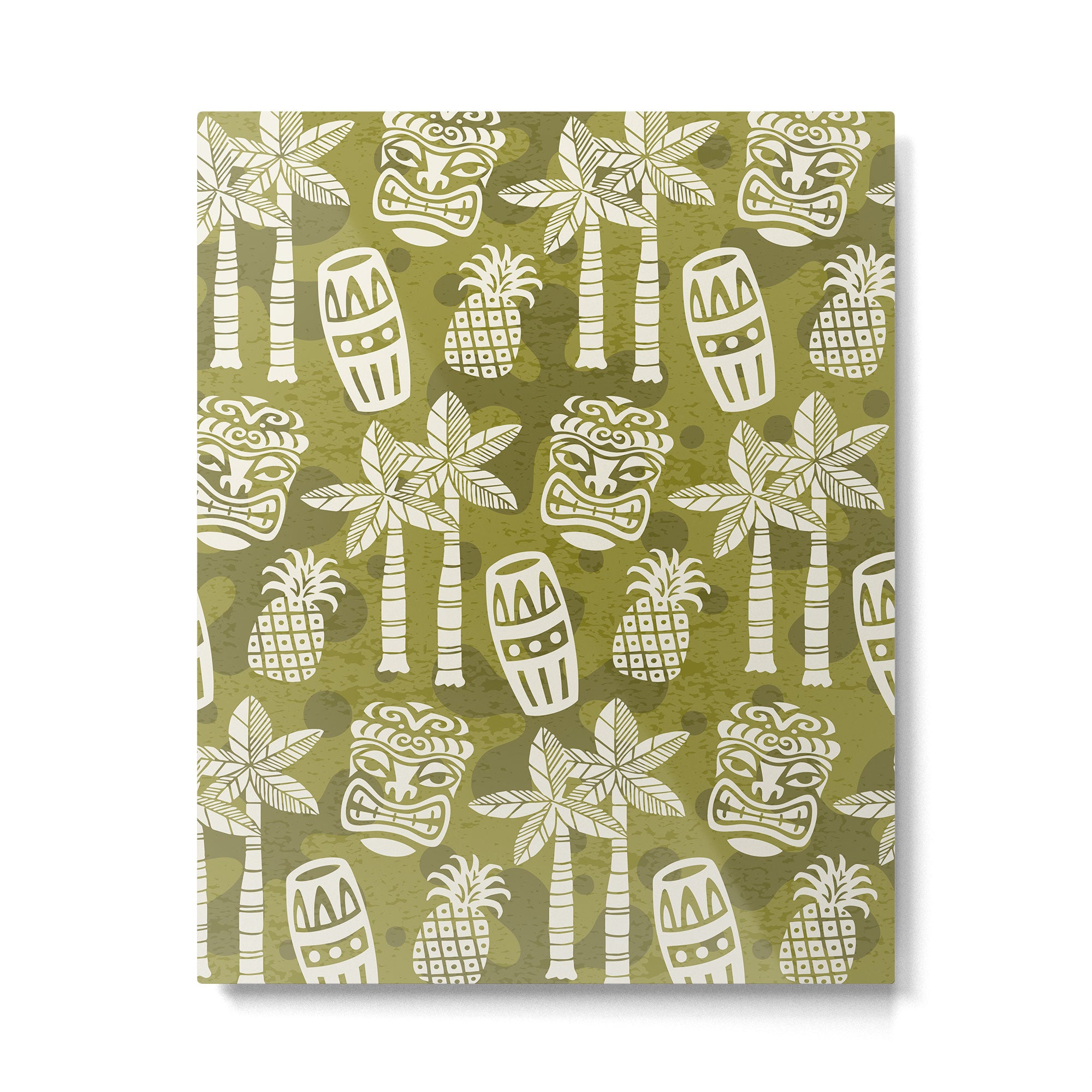 Retro Mid Century Modern Tiki Pattern 523 Olive Green Metal Print Gallery Image 6