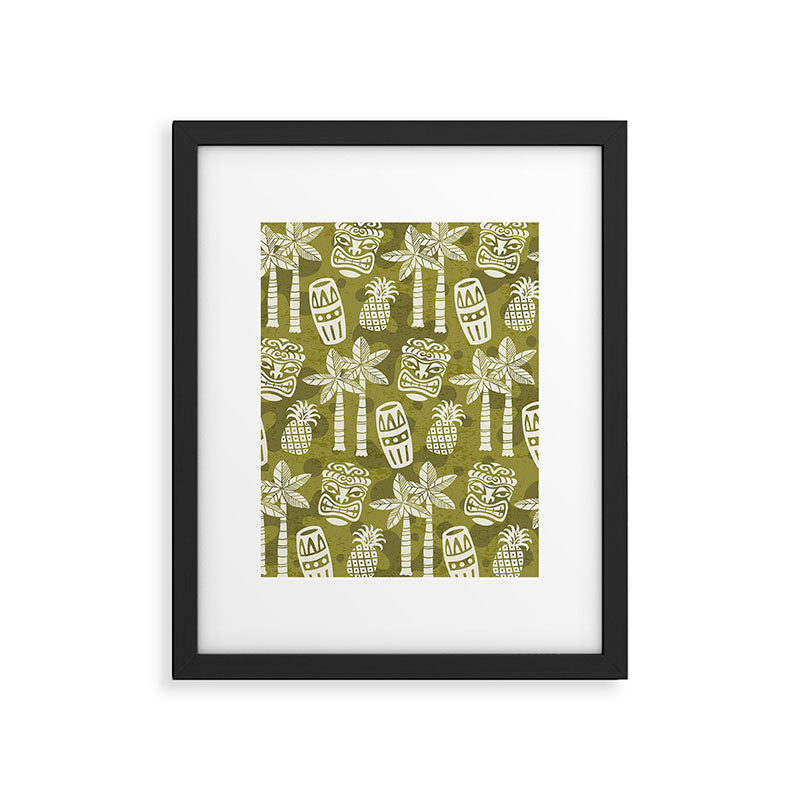 Retro Mid Century Modern Tiki Pattern 523 Olive Green Framed Art Print Gallery Image 6