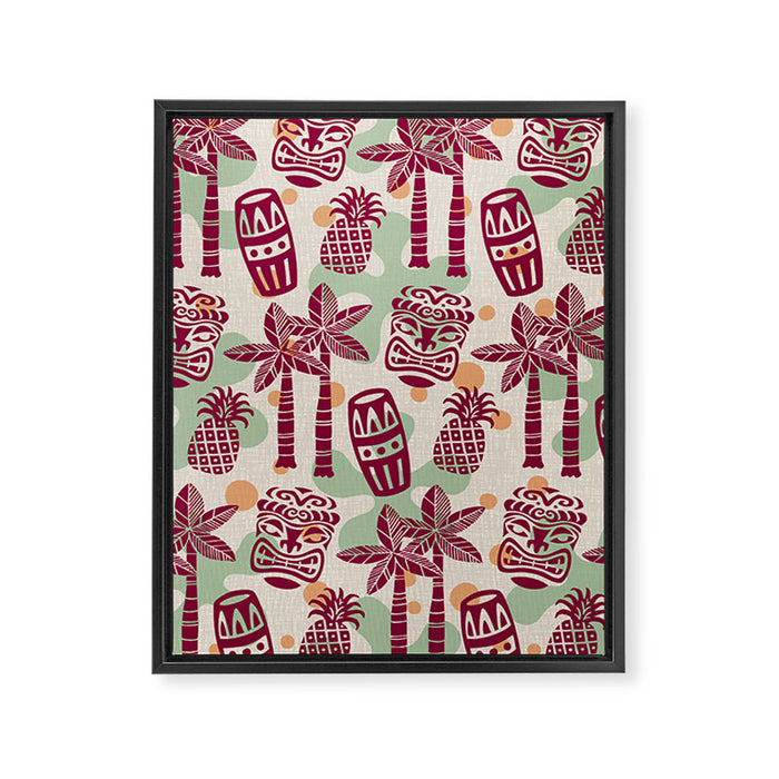 Retro Mid Century Modern Tiki Pattern 540 Red Green Orange and Beige Framed Canvas Print Gallery Image 1
