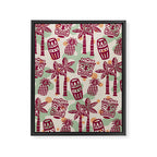 Retro Mid Century Modern Tiki Pattern 540 Red Green Orange and Beige Framed Canvas Print Gallery Image 8