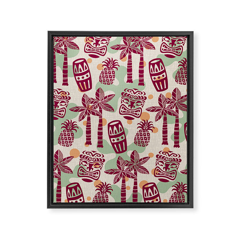 Retro Mid Century Modern Tiki Pattern 540 Red Green Orange and Beige Framed Canvas Print Gallery Image 8