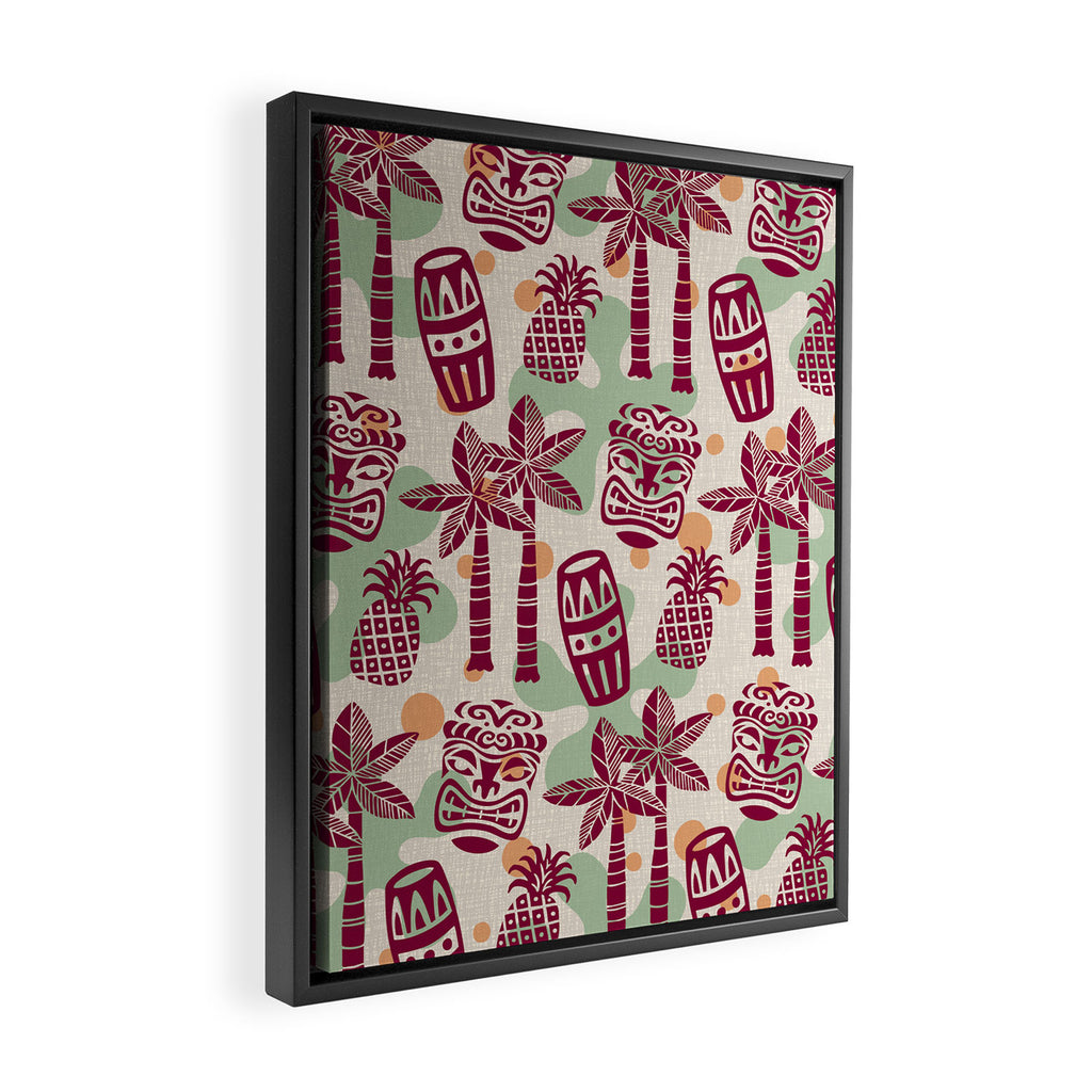 Retro Mid Century Modern Tiki Pattern 540 Red Green Orange and Beige Framed Canvas Print Gallery Image 2