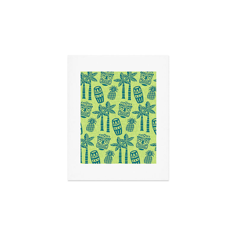 Retro Mid Century Modern Tiki Pattern 543 Green and Chartreuse Tweed Art Print Gallery Image 1