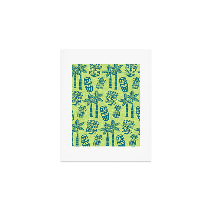 Retro Mid Century Modern Tiki Pattern 543 Green and Chartreuse Tweed Art Print Gallery Image 1