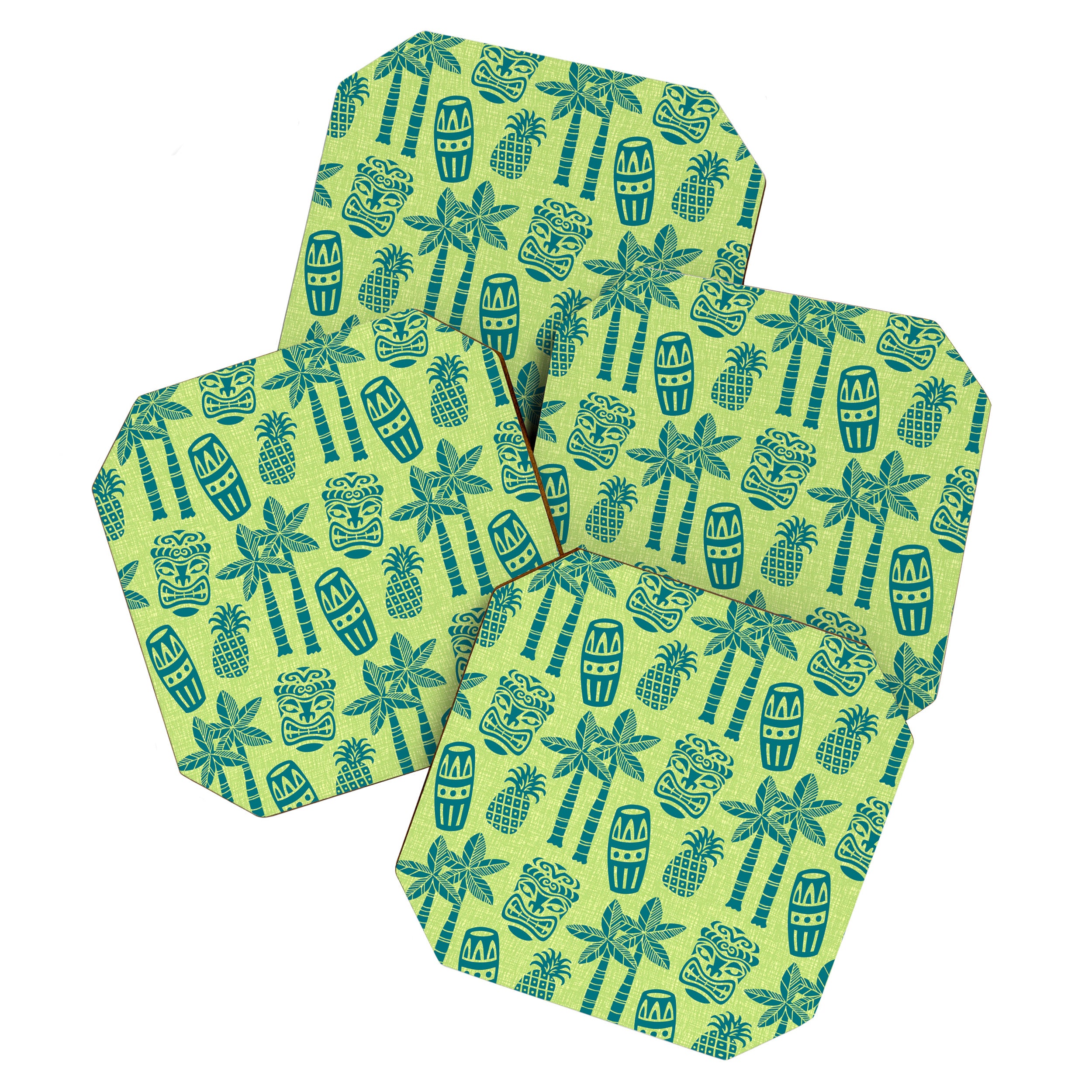 Retro Mid Century Modern Tiki Pattern 543 Green and Chartreuse Tweed Coaster Gallery Image 1