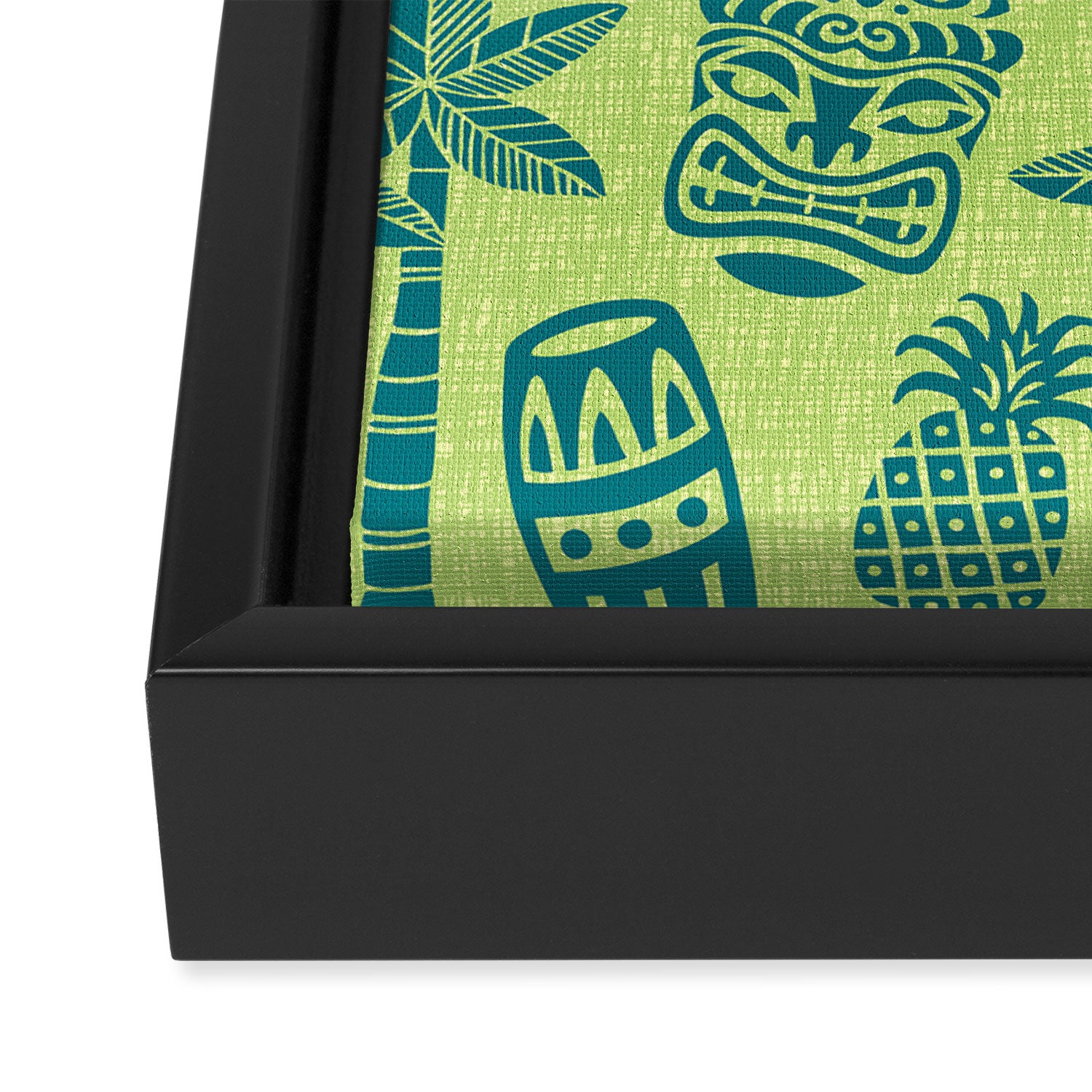Retro Mid Century Modern Tiki Pattern 543 Green and Chartreuse Tweed Framed Canvas Print Gallery Image 3
