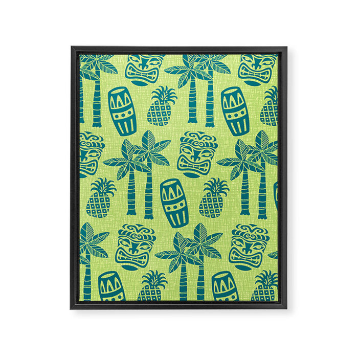 Retro Mid Century Modern Tiki Pattern 543 Green and Chartreuse Tweed Framed Canvas Print Gallery Image 1