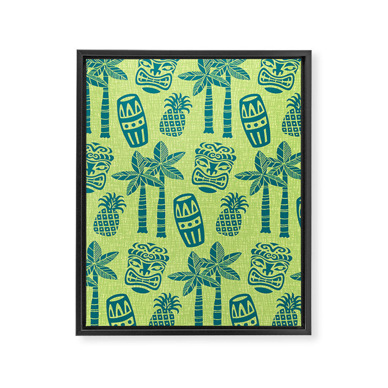 Retro Mid Century Modern Tiki Pattern 543 Green and Chartreuse Tweed Framed Canvas Print Gallery Image 8