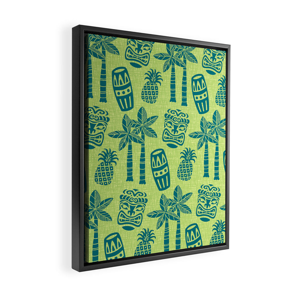 Retro Mid Century Modern Tiki Pattern 543 Green and Chartreuse Tweed Framed Canvas Print Gallery Image 2