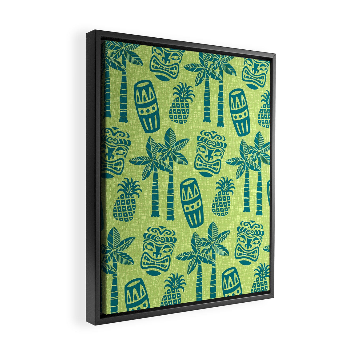 Retro Mid Century Modern Tiki Pattern 543 Green and Chartreuse Tweed Framed Canvas Print Gallery Image 2