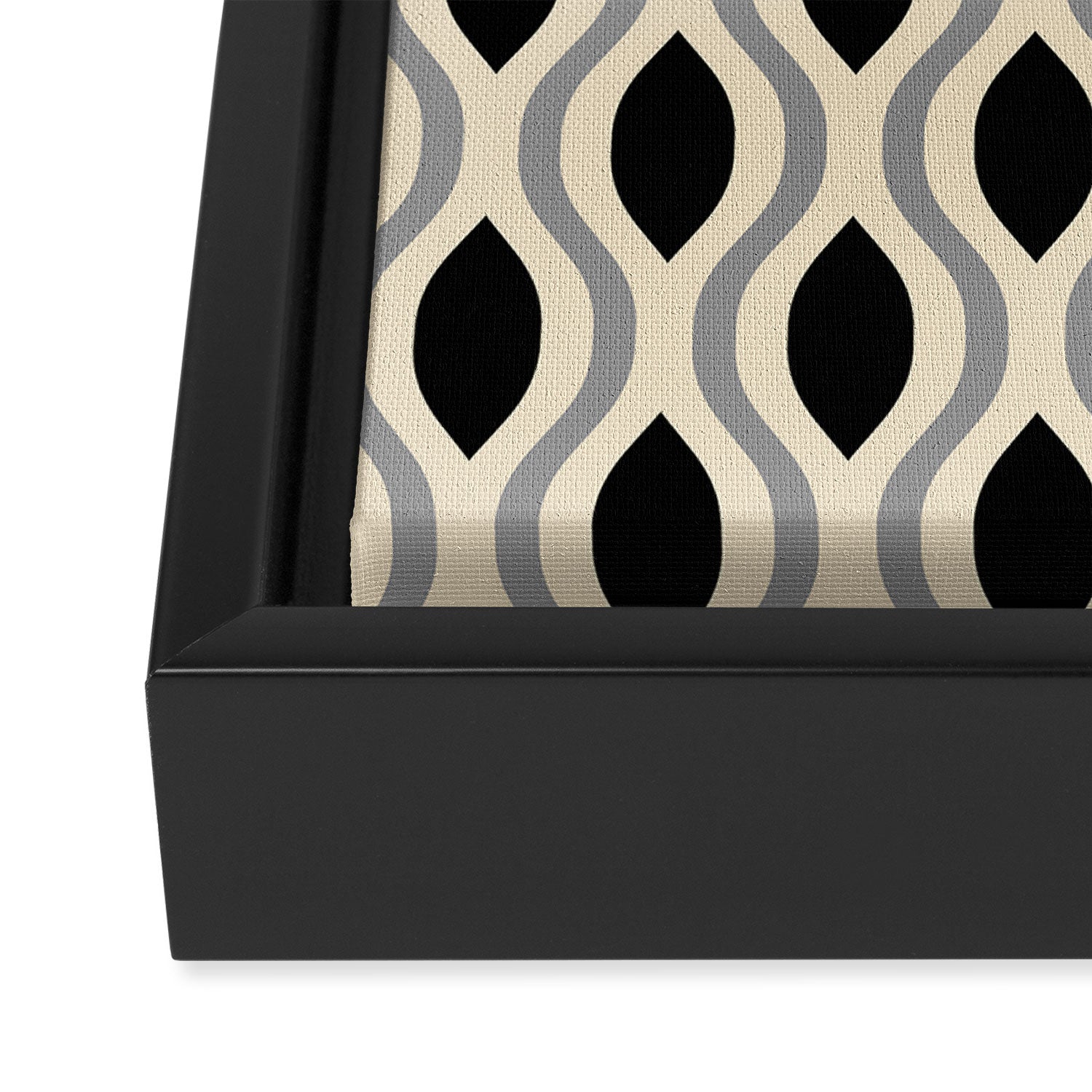 Retro Ogee Pattern 446 Black Beige and Gray Framed Canvas Print Gallery Image 3
