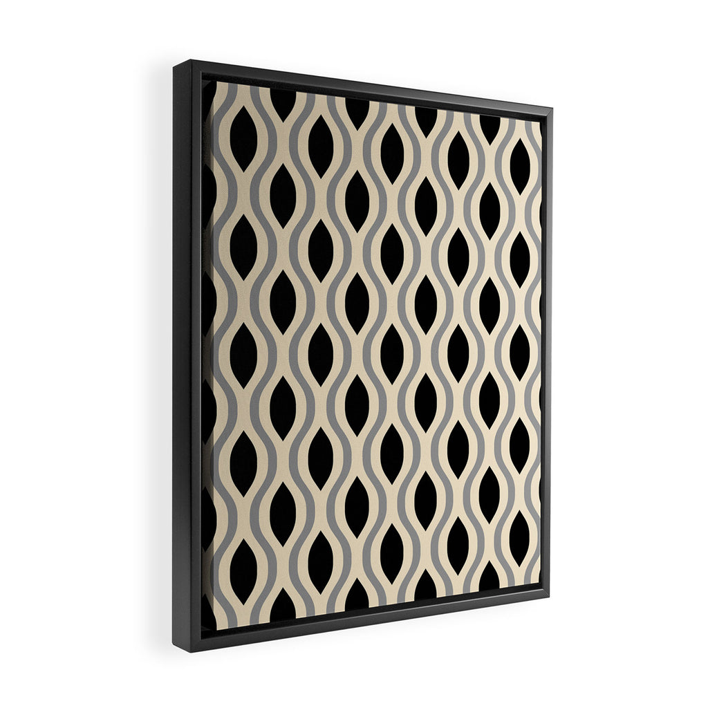 Retro Ogee Pattern 446 Black Beige and Gray Framed Canvas Print Gallery Image 2