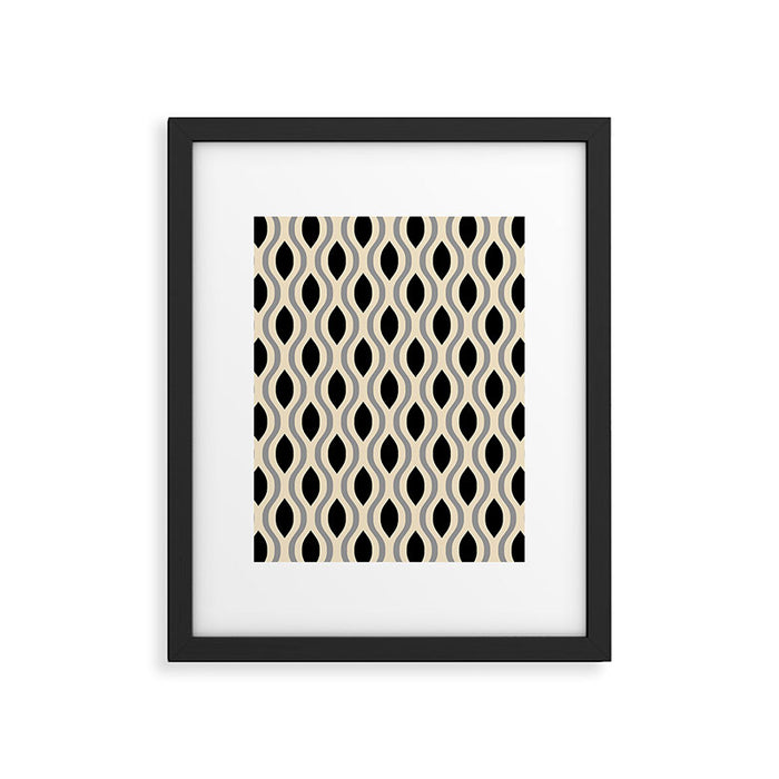Retro Ogee Pattern 446 Black Beige and Gray Framed Art Print Gallery Image 1